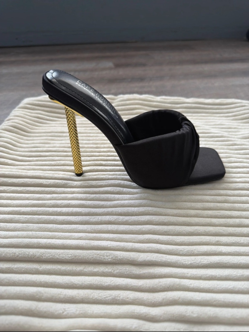 Black High Heel Mule with Gold Textured Stiletto